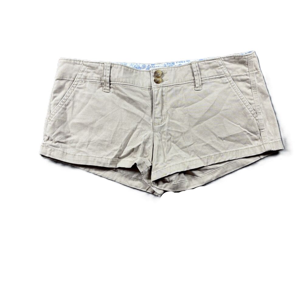 American Eagle Women Short Shorts Y2K Khaki Chino Flap Pockets Tan Size 4 P162